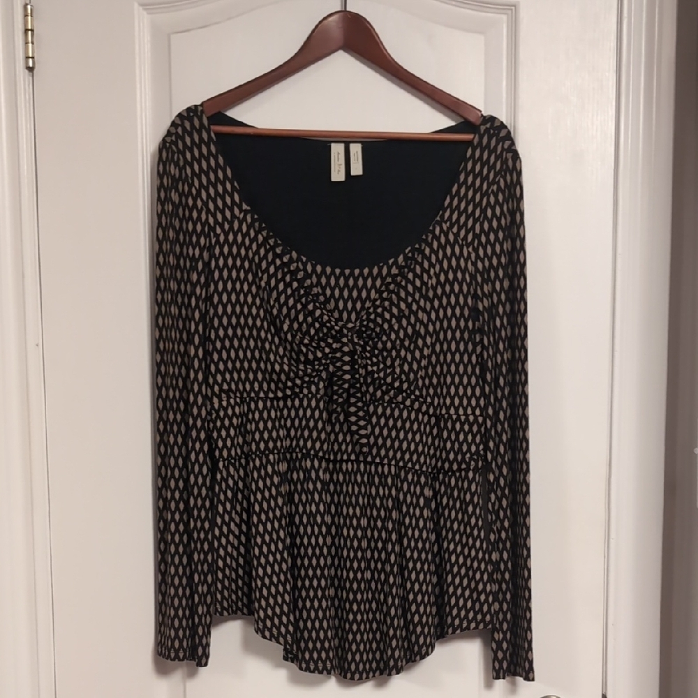 Anthropologie Black and Taupe Geometric Blouse